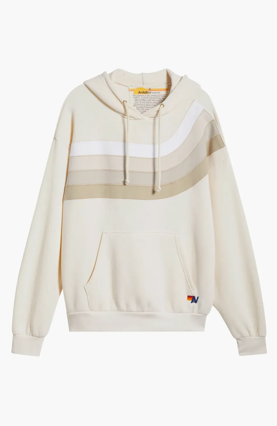 AVIATOR NATION WAVE STRIPE 4 PULLOVER UNISEX HOODIE RELAXED -VINTAGE WHITE/VINTAGE WHITE