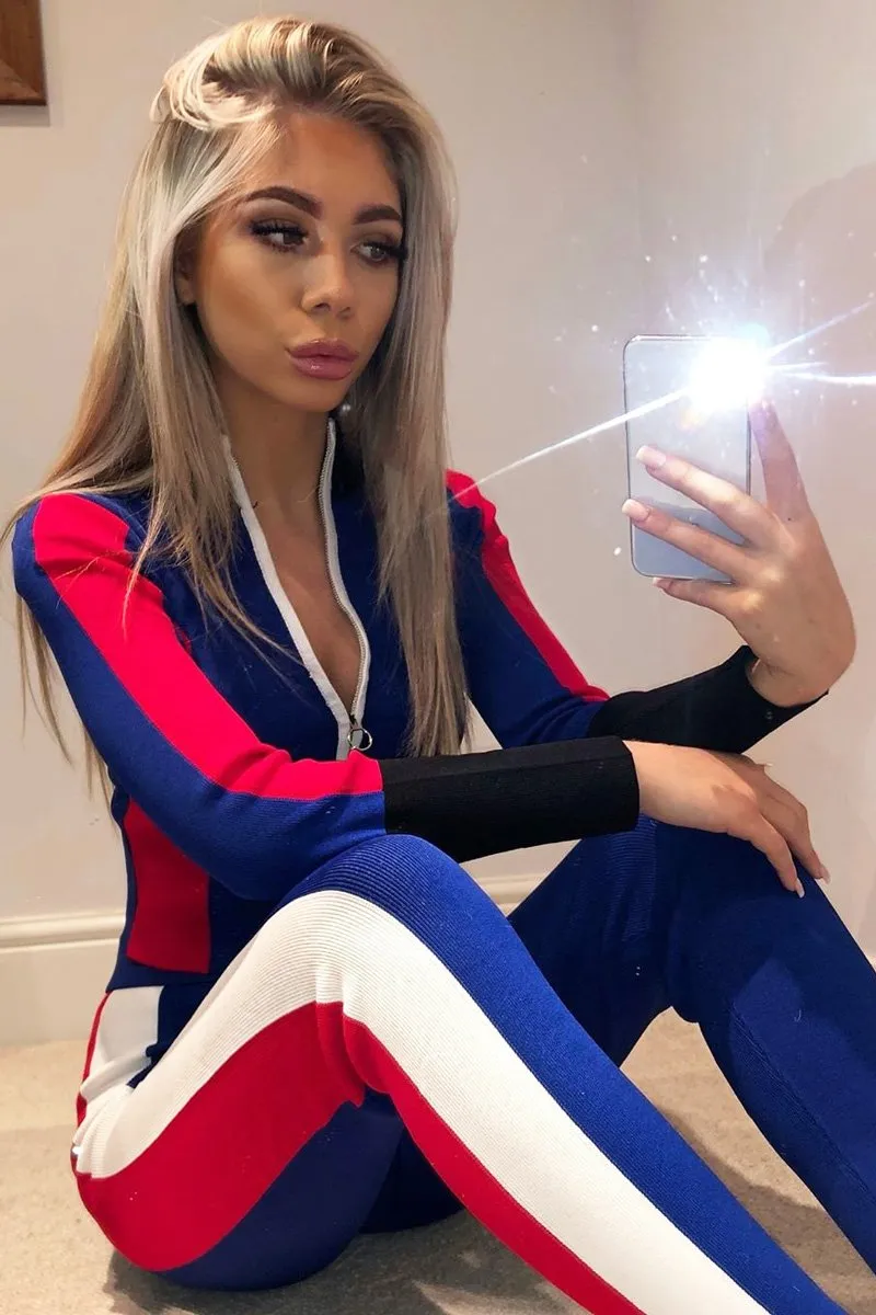 Blue Black Red Striped Tracksuit - Greylynn