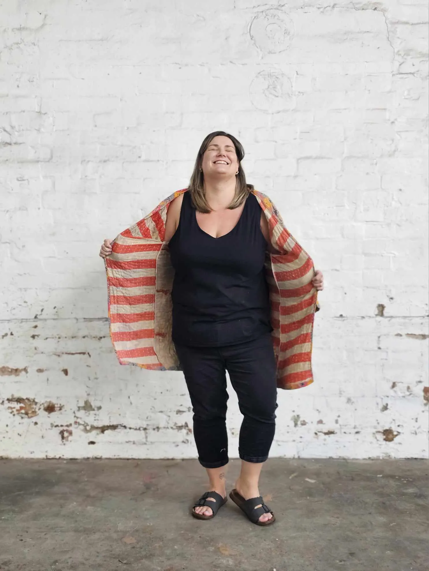 BLUE FLORALS & STRIPES Vintage Kantha Kimono