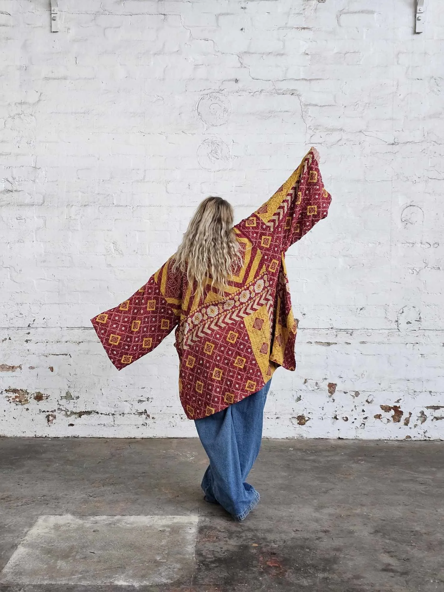BURGUNDY 0N BURGUNDY Vintage Kantha Kimono