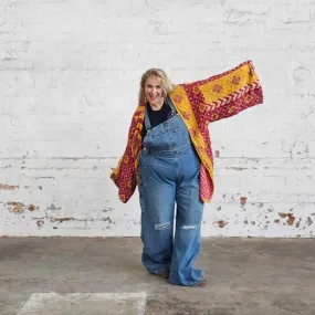 BURGUNDY 0N BURGUNDY Vintage Kantha Kimono