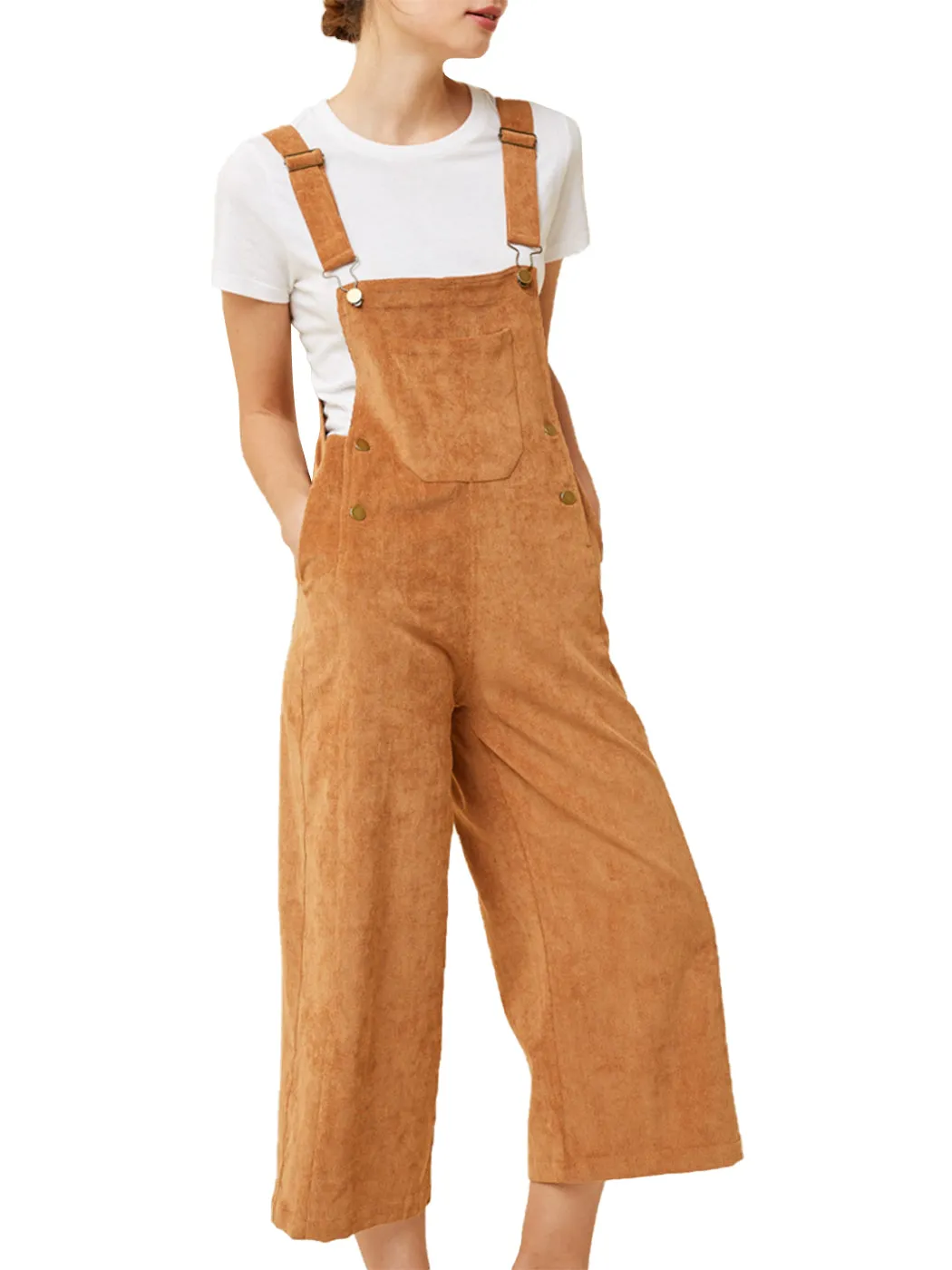 Corduroy Front Cropped Leg Overalls