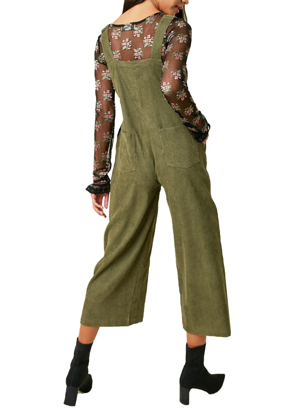 Corduroy Front Cropped Leg Overalls