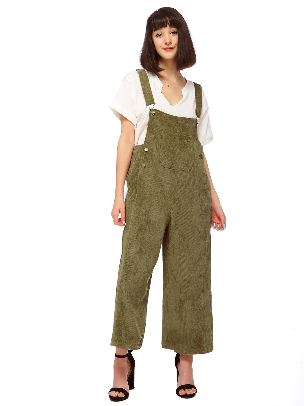 Corduroy Front Cropped Leg Overalls
