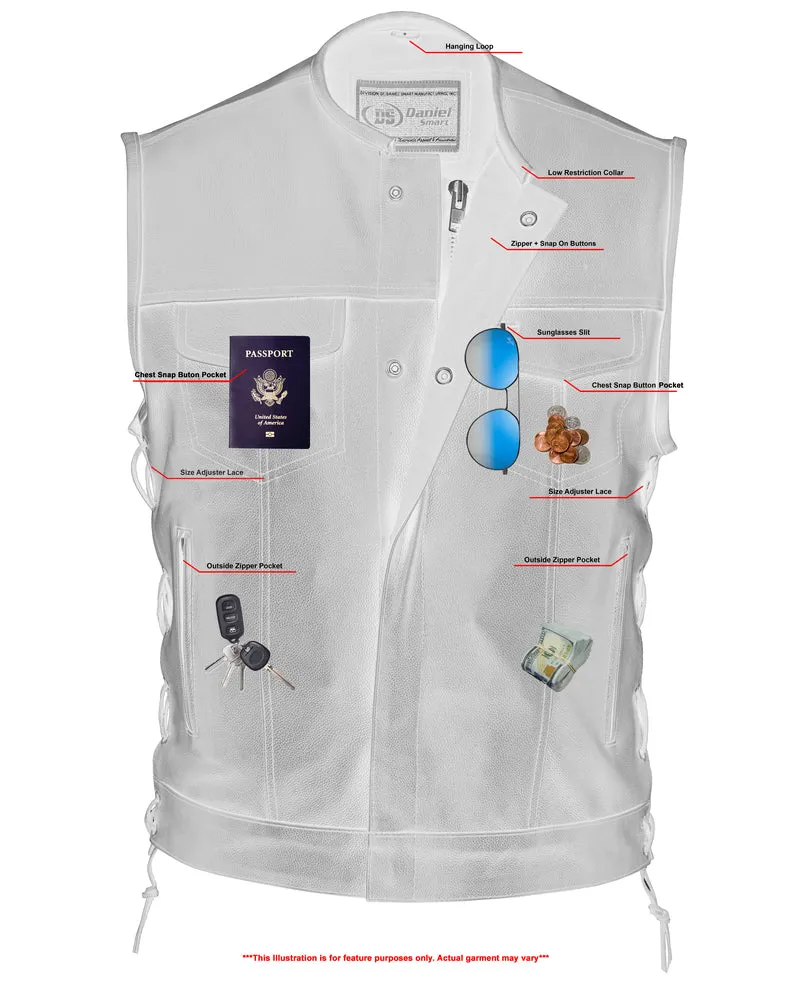 DS178 Men's Collarless Side Lace Leather Vest