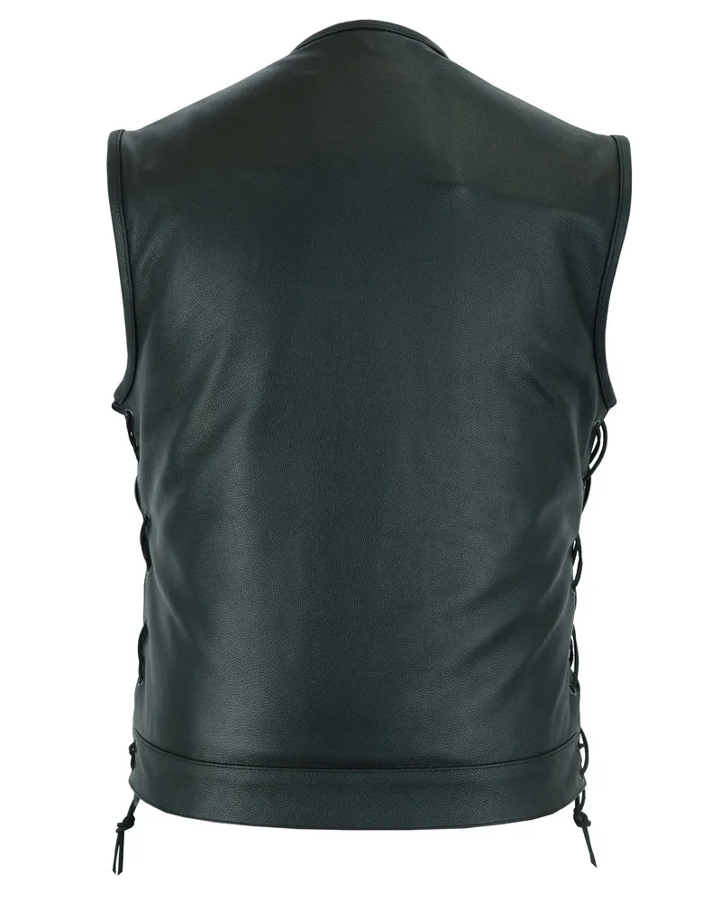 DS178 Men's Collarless Side Lace Leather Vest