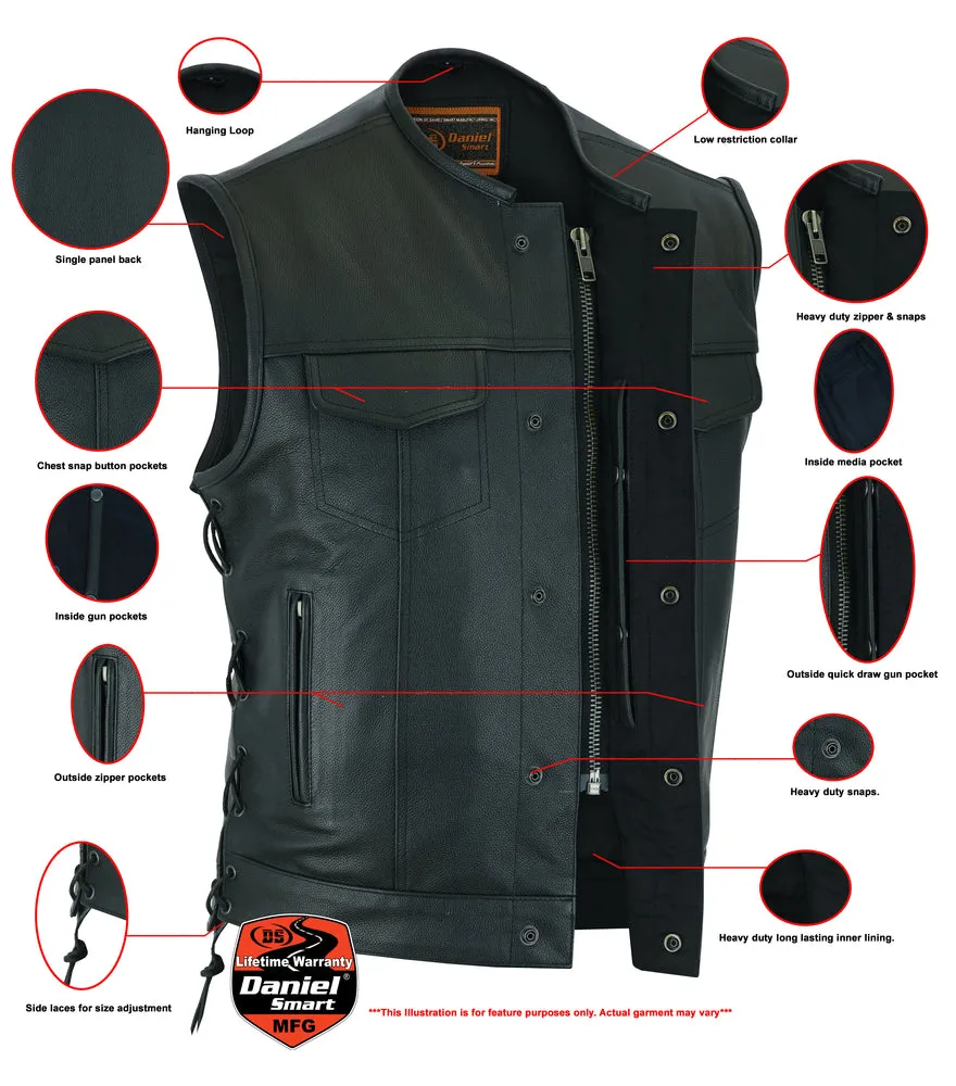 DS178 Men's Collarless Side Lace Leather Vest