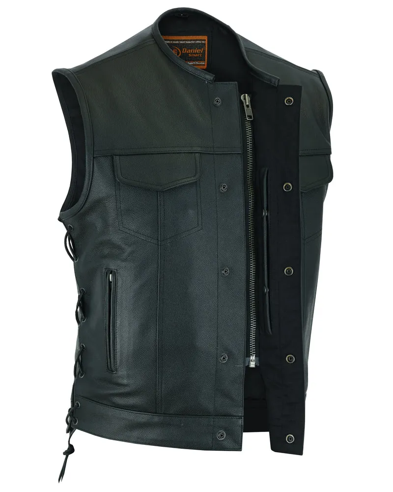DS178 Men's Collarless Side Lace Leather Vest