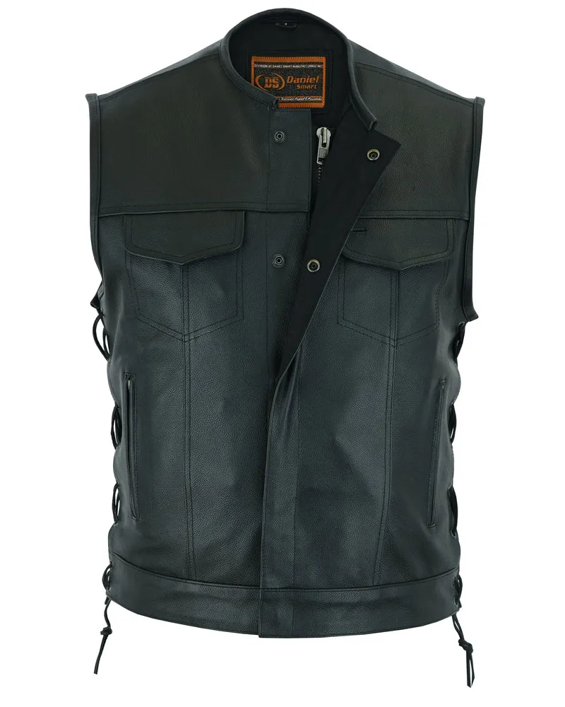 DS178 Men's Collarless Side Lace Leather Vest