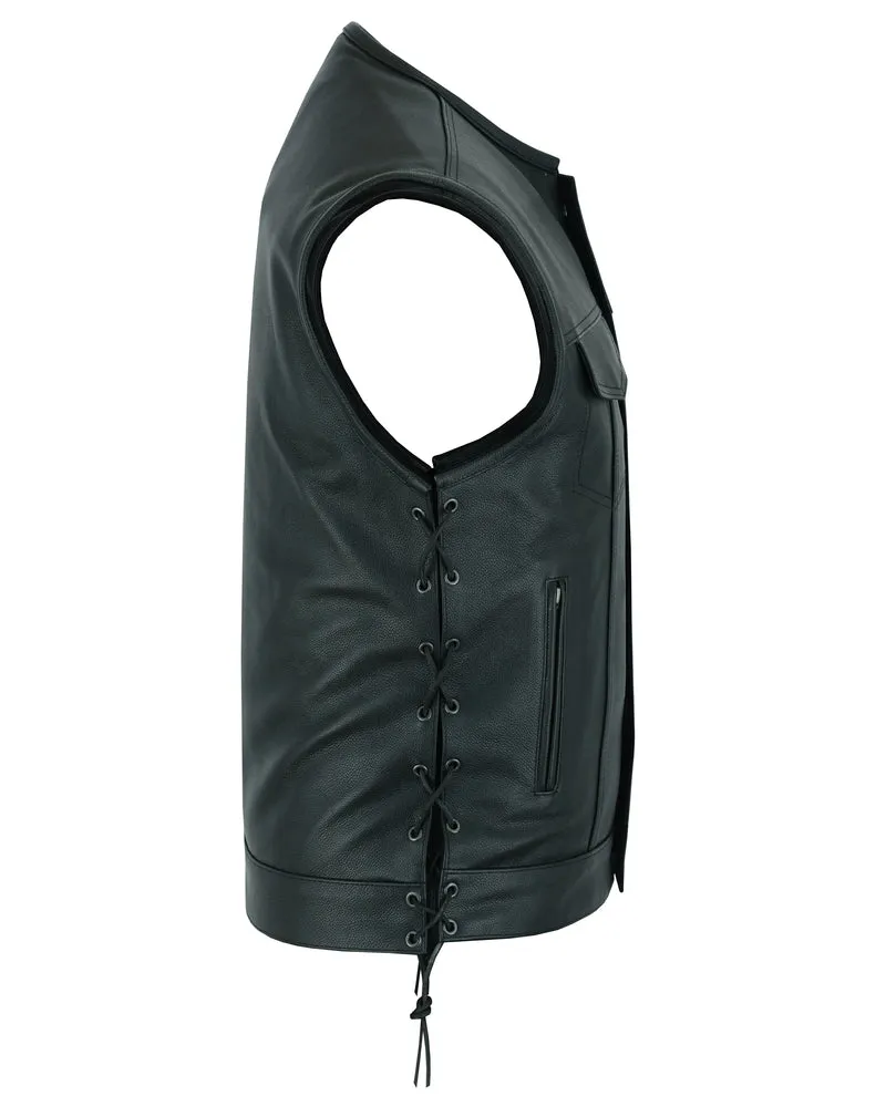 DS178 Men's Collarless Side Lace Leather Vest