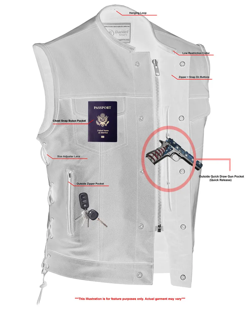 DS178 Men's Collarless Side Lace Leather Vest
