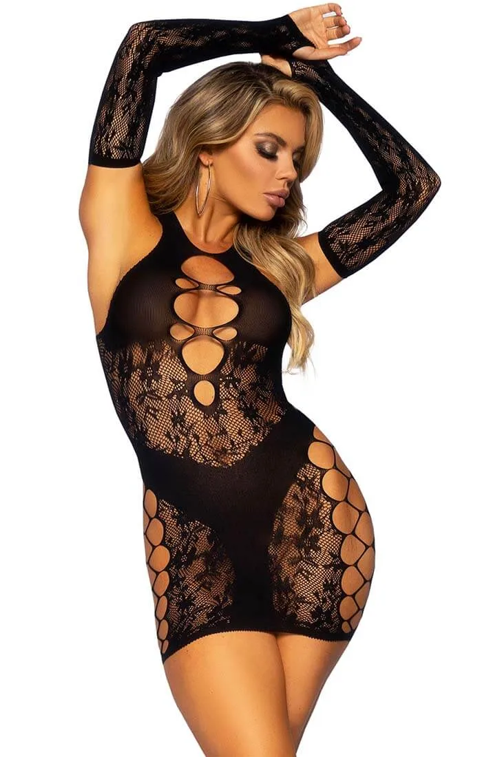 Dual net dress lingerie & gloves - Peep Show