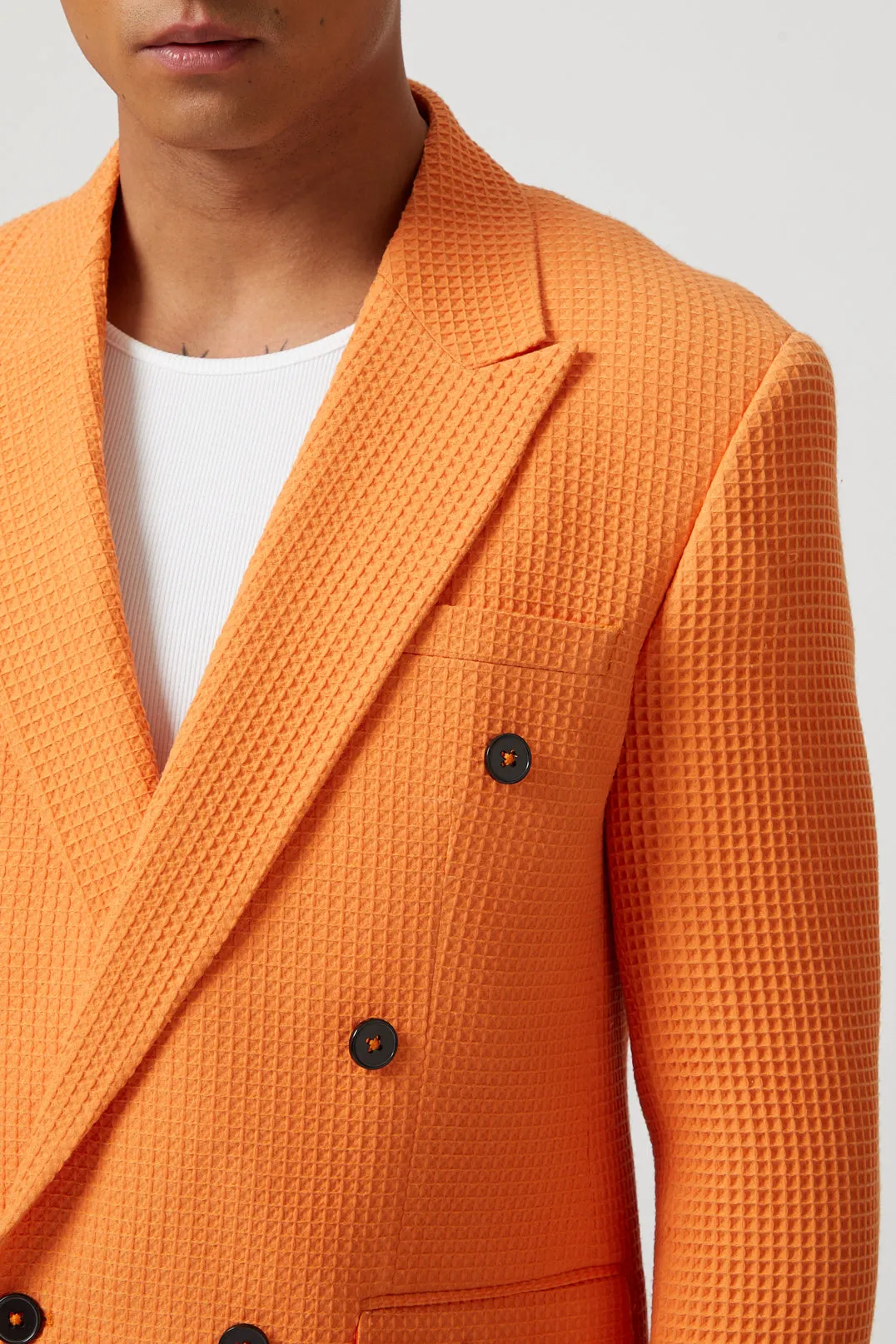 Gaufre Double Breasted Orange Waffle Knit Cotton Jacket