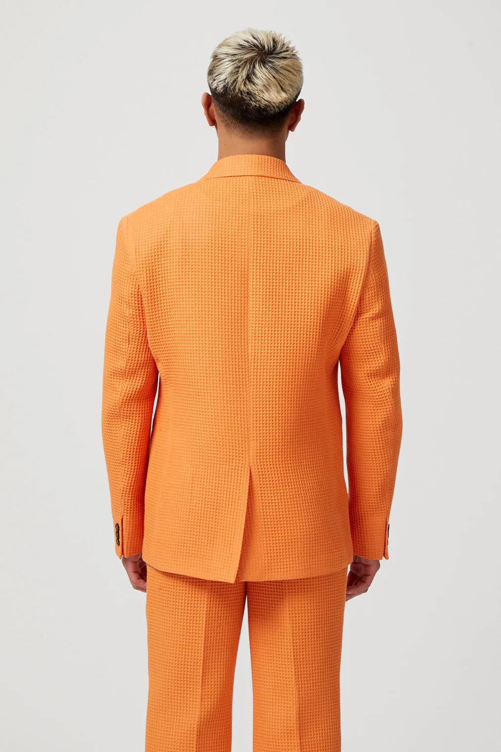 Gaufre Double Breasted Orange Waffle Knit Cotton Jacket
