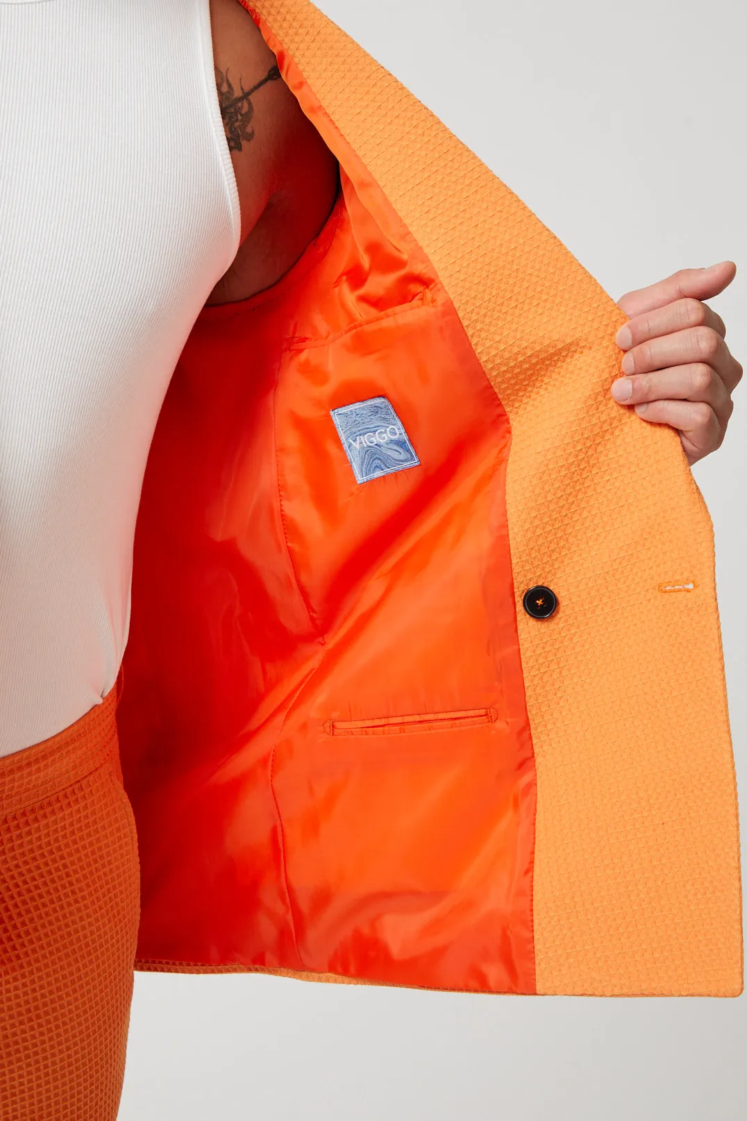 Gaufre Double Breasted Orange Waffle Knit Cotton Jacket