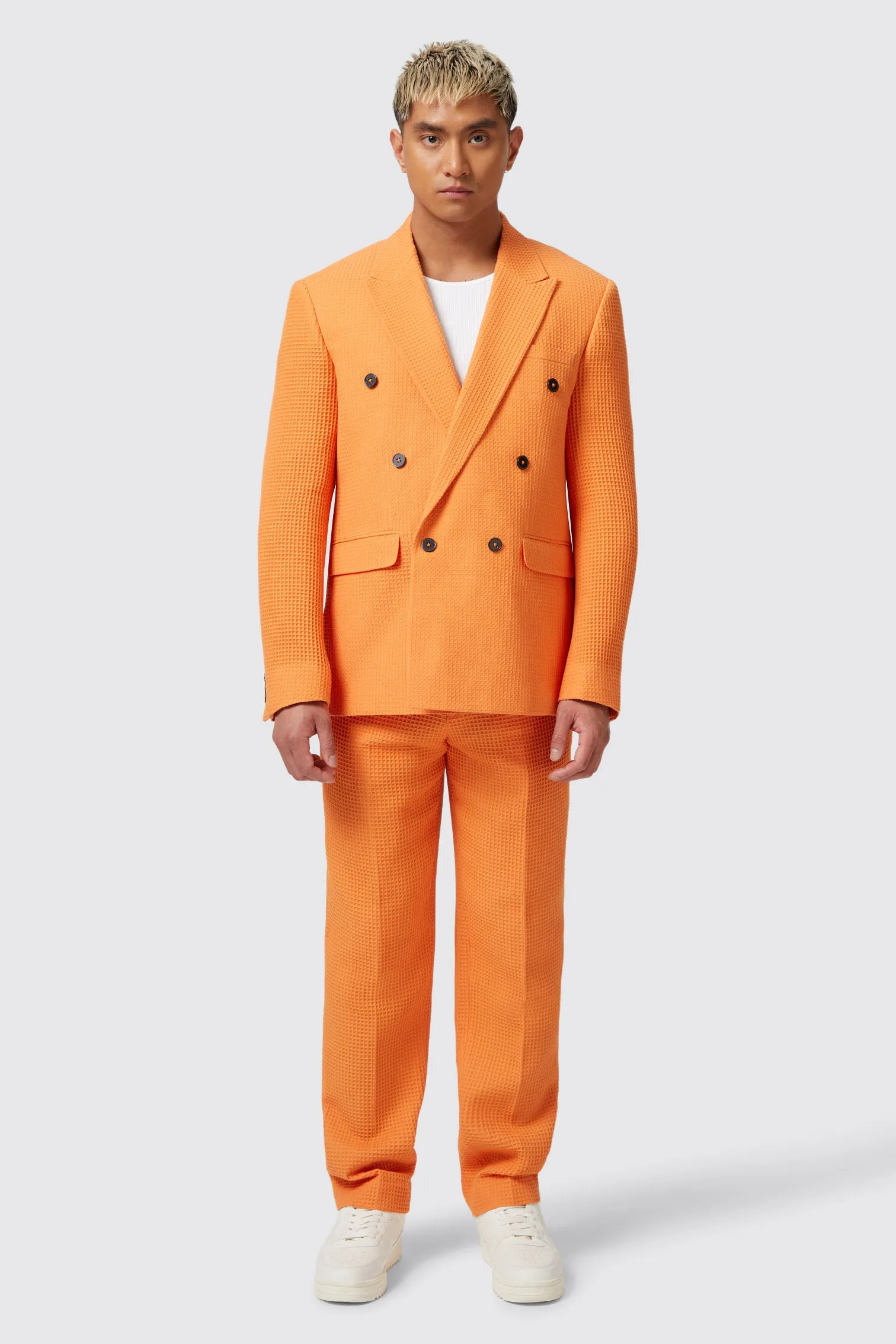 Gaufre Double Breasted Orange Waffle Knit Cotton Jacket