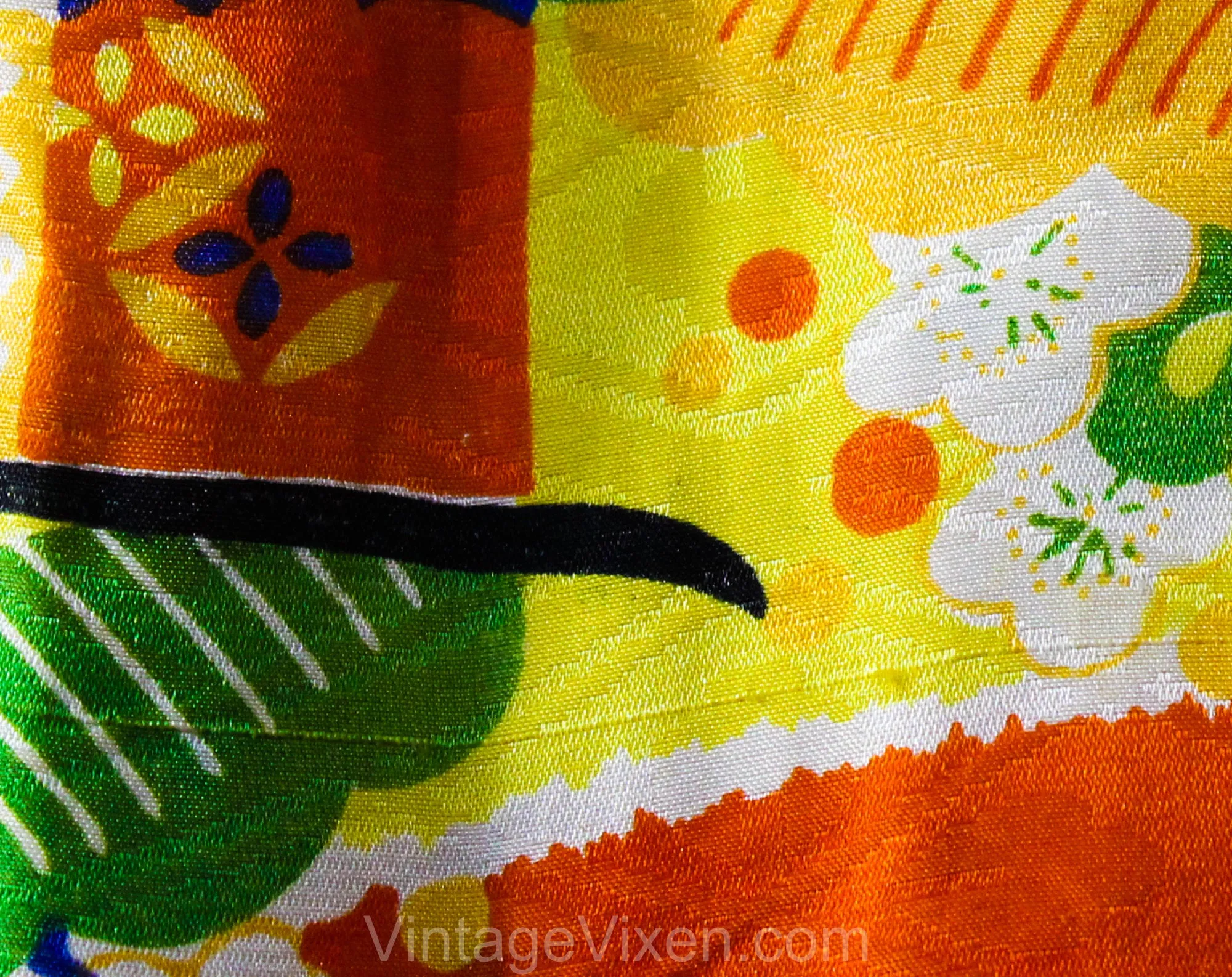 Girl's 3T 4T Kimono Robe - Child's 1940s 50s Japanese Cranes Rayon Print House Coat - Orange Blue Yellow Asian Toddler Jacket - Chest 24