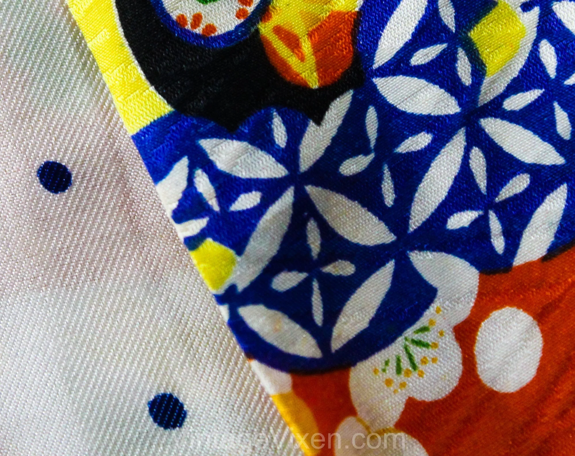 Girl's 3T 4T Kimono Robe - Child's 1940s 50s Japanese Cranes Rayon Print House Coat - Orange Blue Yellow Asian Toddler Jacket - Chest 24