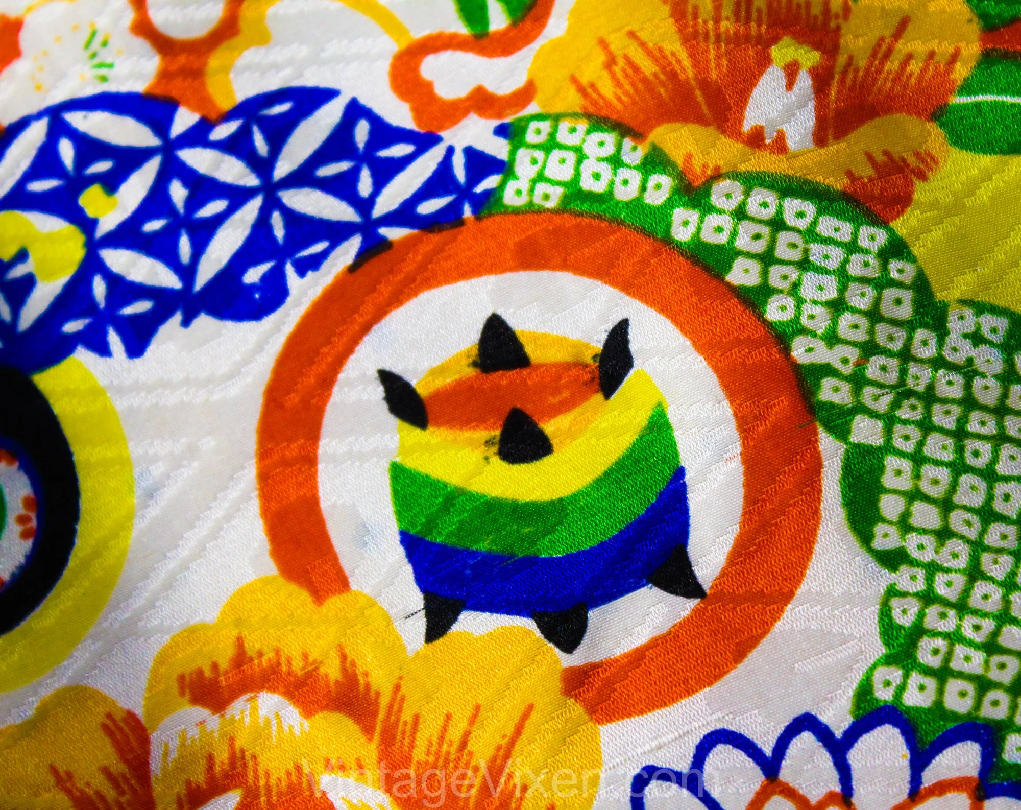 Girl's 3T 4T Kimono Robe - Child's 1940s 50s Japanese Cranes Rayon Print House Coat - Orange Blue Yellow Asian Toddler Jacket - Chest 24