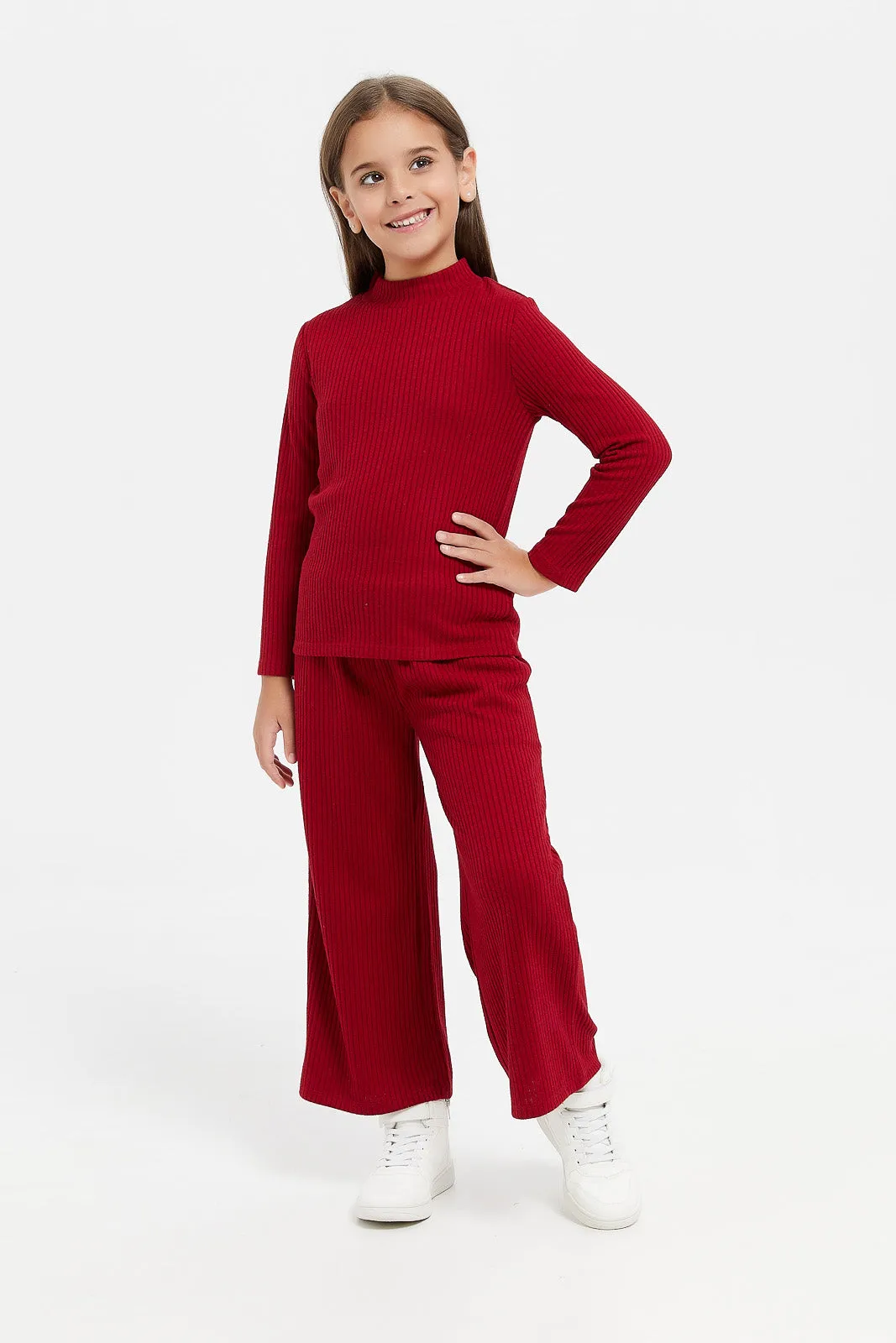 Girls Red Drop Needle Leggings