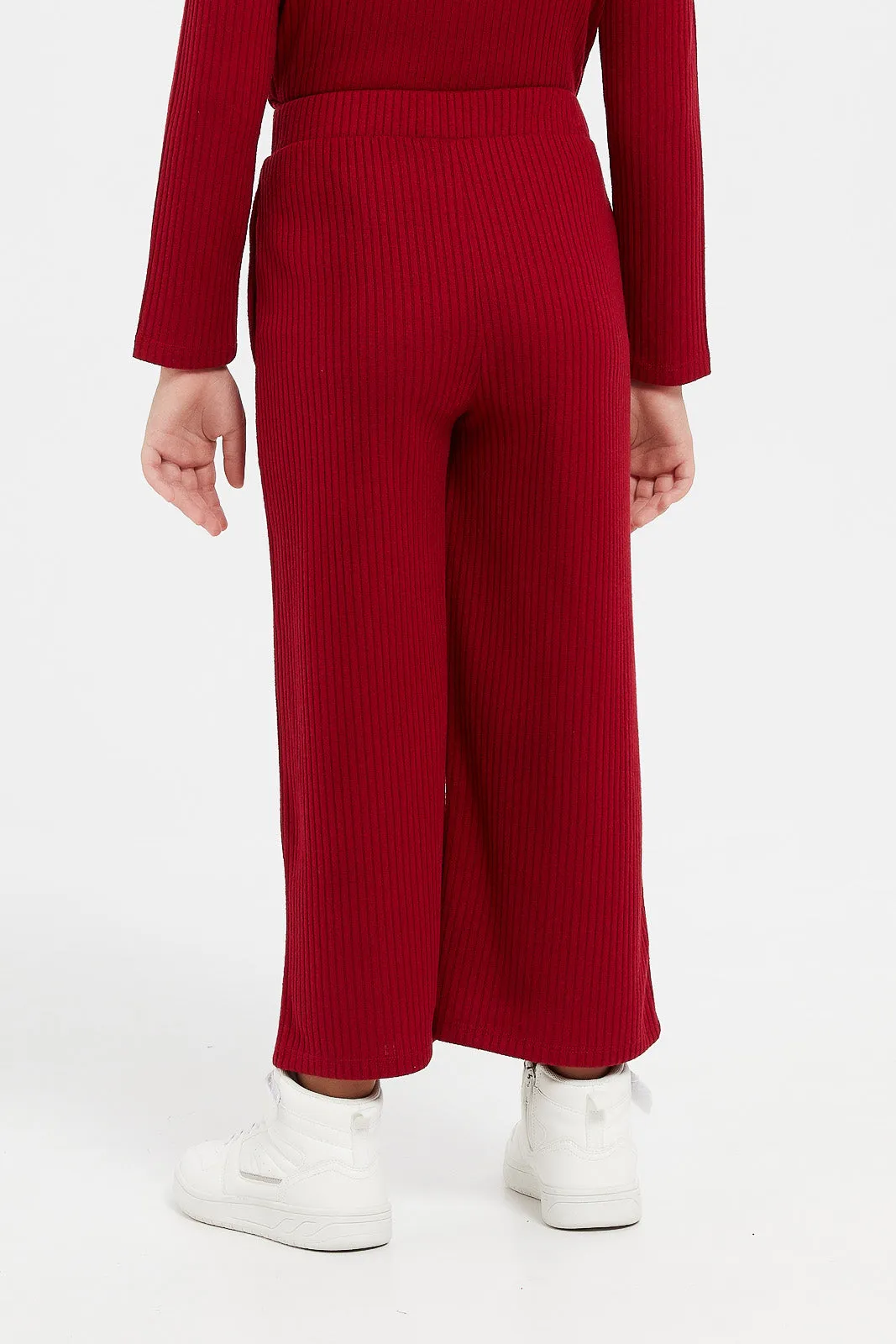 Girls Red Drop Needle Leggings