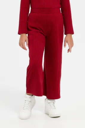 Girls Red Drop Needle Leggings