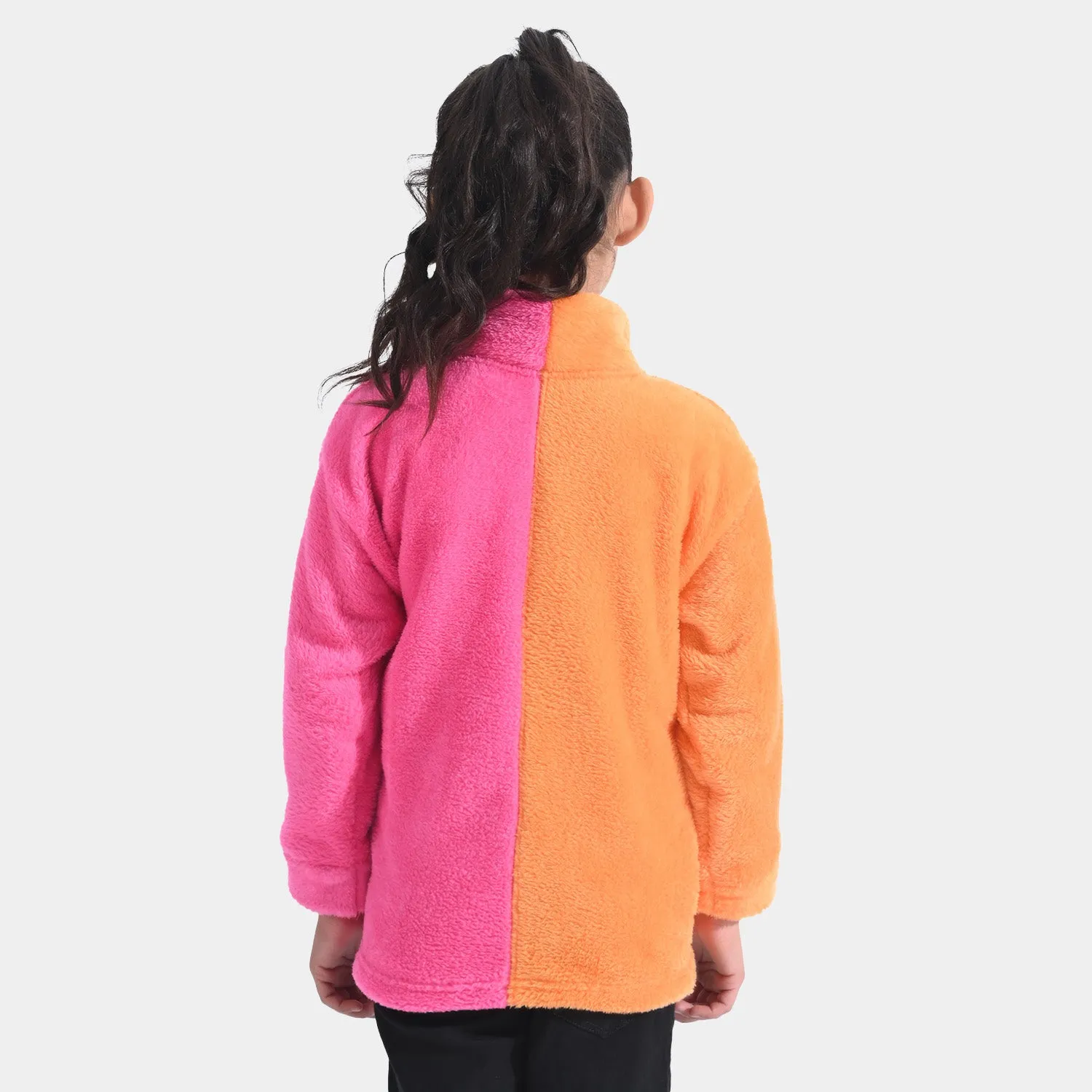 Girls Sherpa Jacket 2 Tone-Orange/Pink