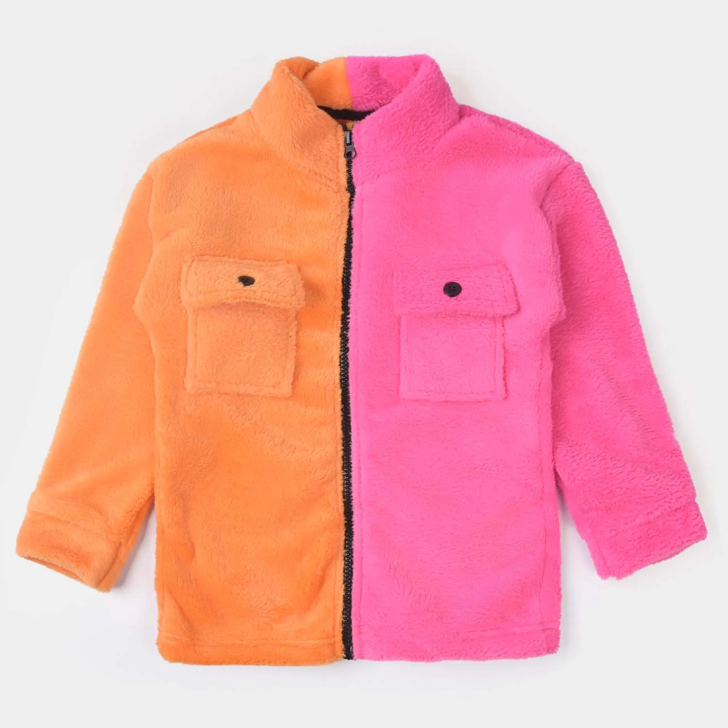 Girls Sherpa Jacket 2 Tone-Orange/Pink
