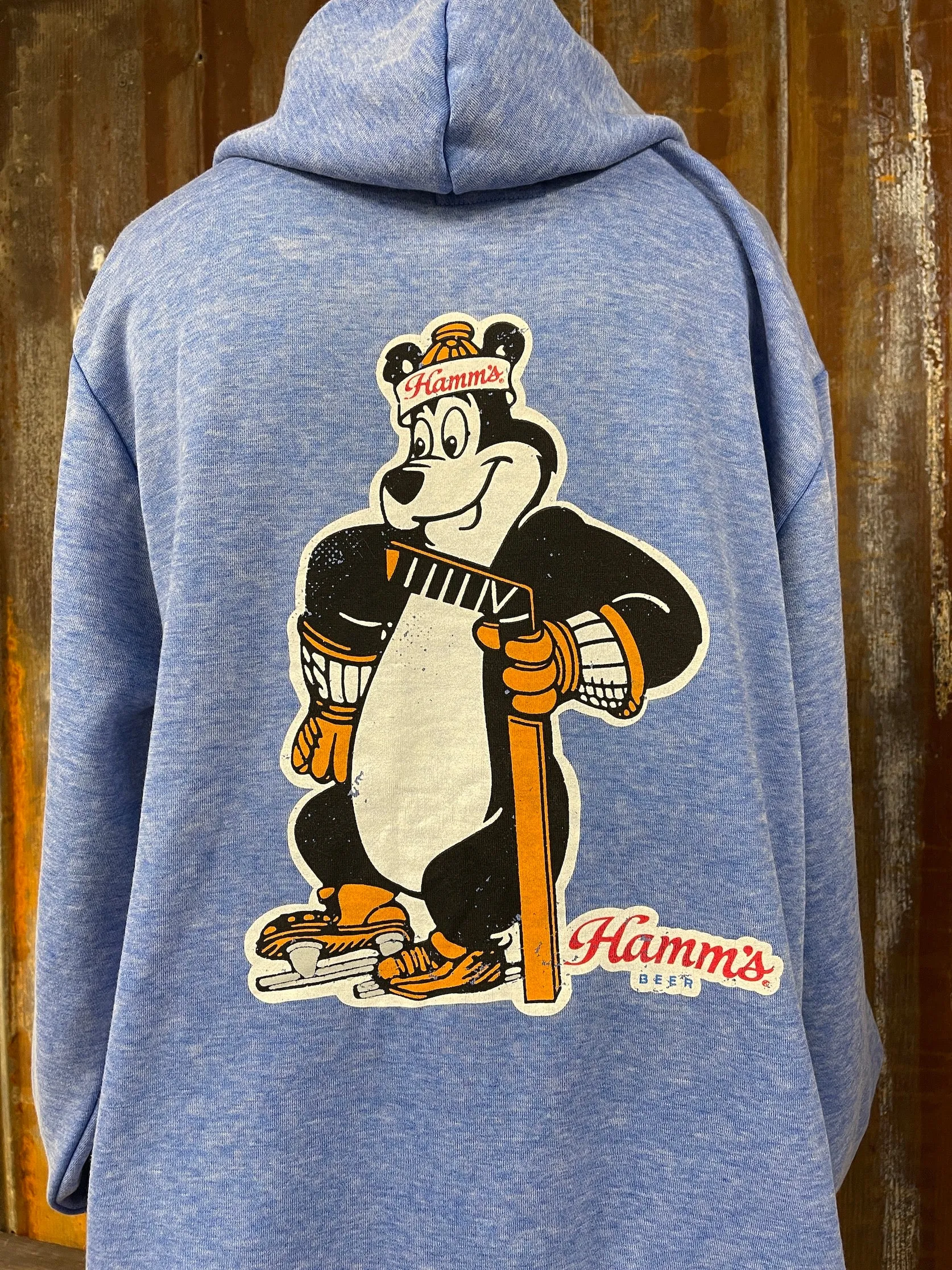Hamm's Hockey Bear Hoodie- Acid Etch Blue