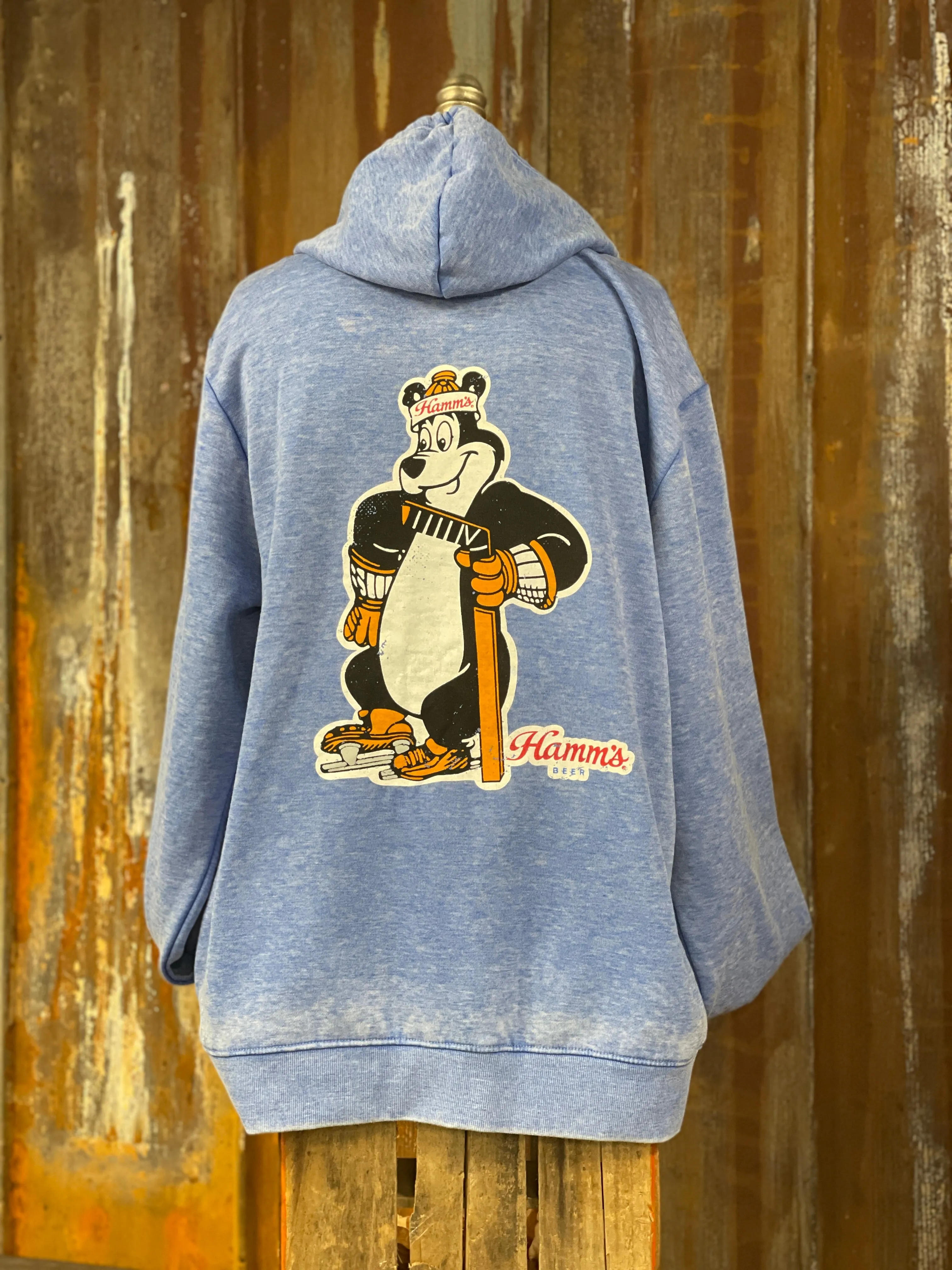 Hamm's Hockey Bear Hoodie- Acid Etch Blue