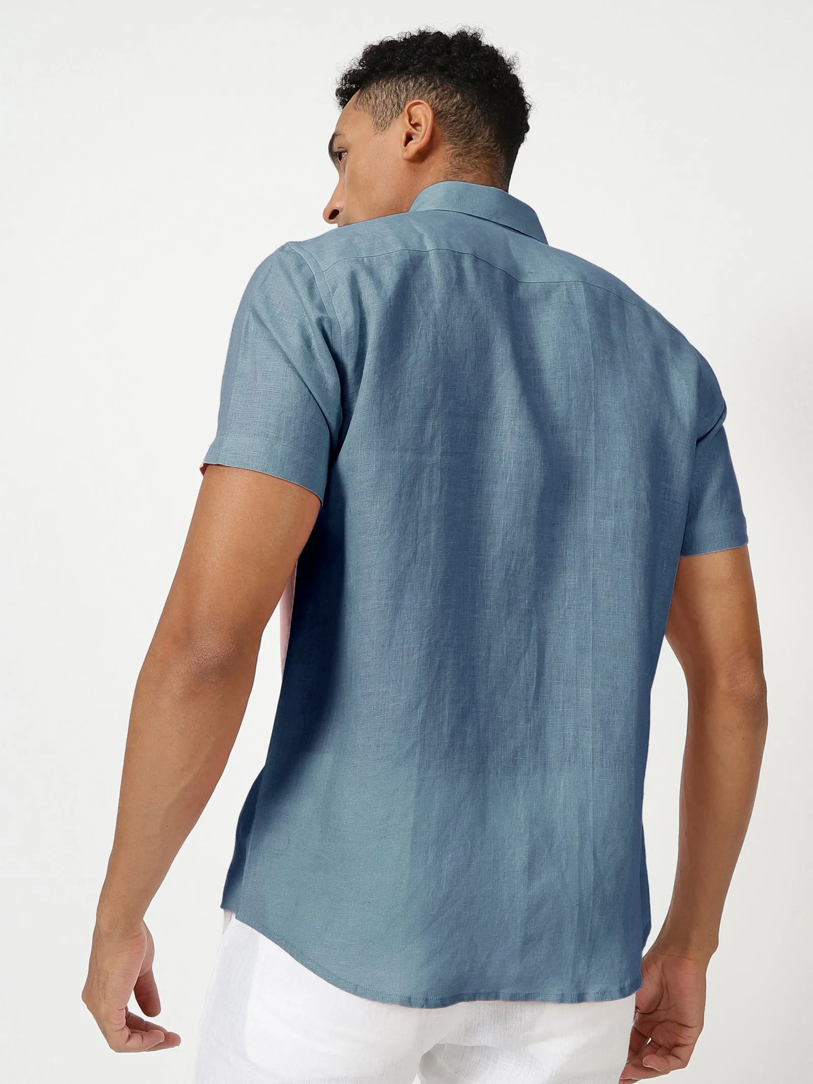 Harvey - Pure Linen Half Sleeve Shirt - Blue Grey