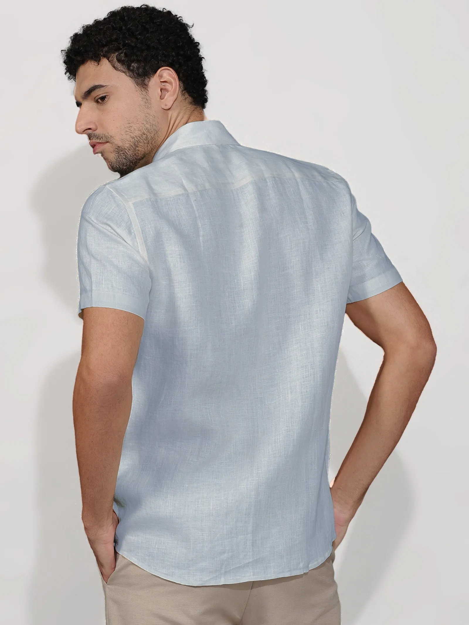 Harvey - Pure Linen Half Sleeve Shirt - Shutter Blue