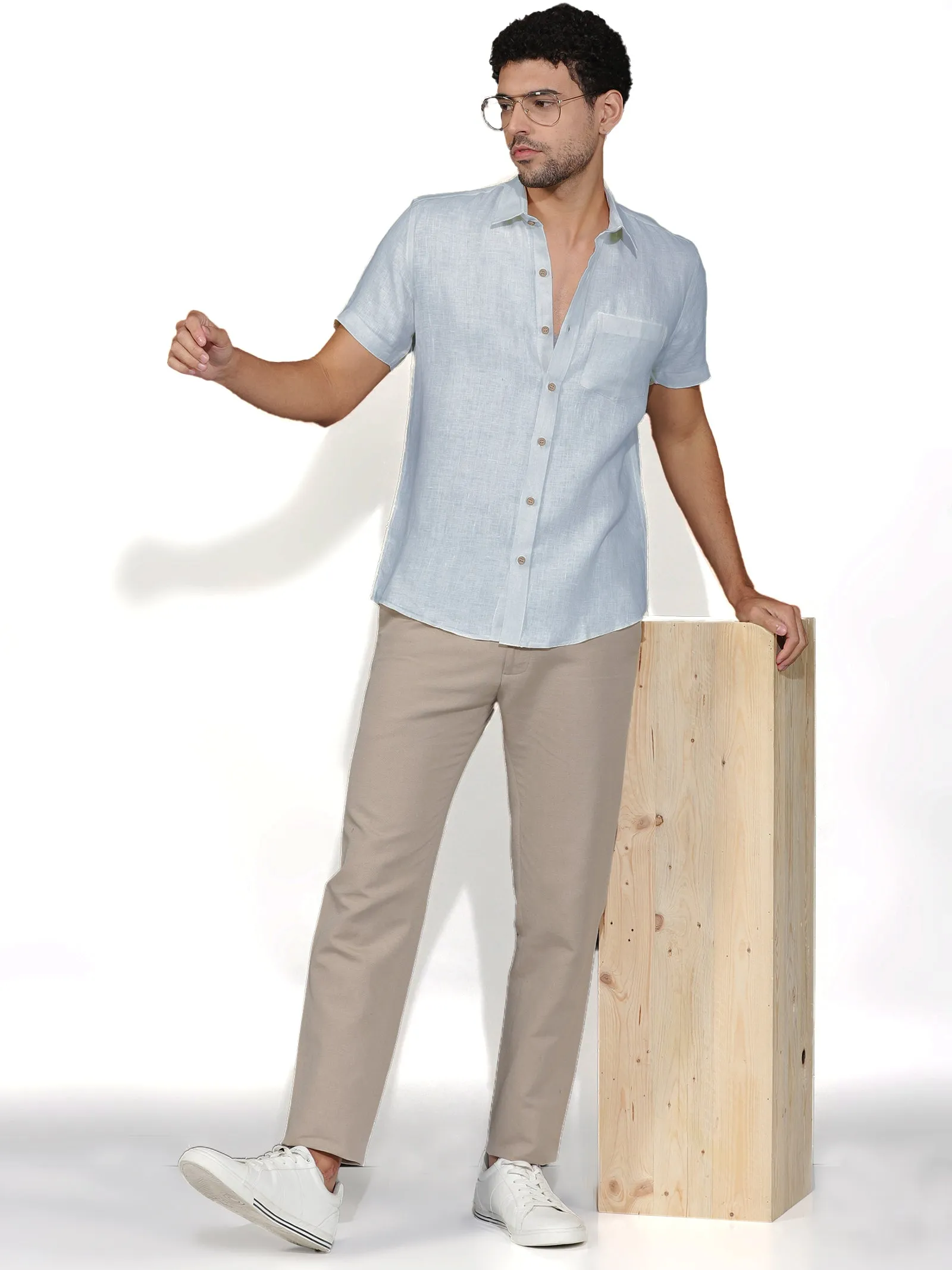 Harvey - Pure Linen Half Sleeve Shirt - Shutter Blue