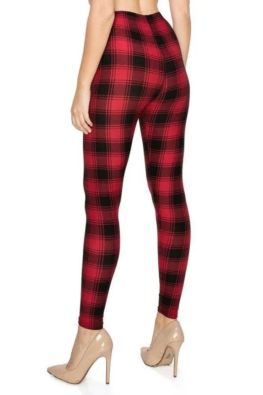 Holiday Plaid Buttery Leggings Black/Red