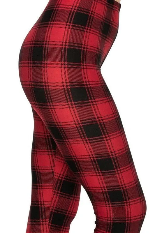 Holiday Plaid Buttery Leggings Black/Red