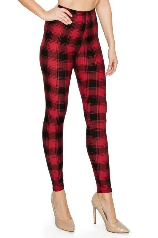 Holiday Plaid Buttery Leggings Black/Red