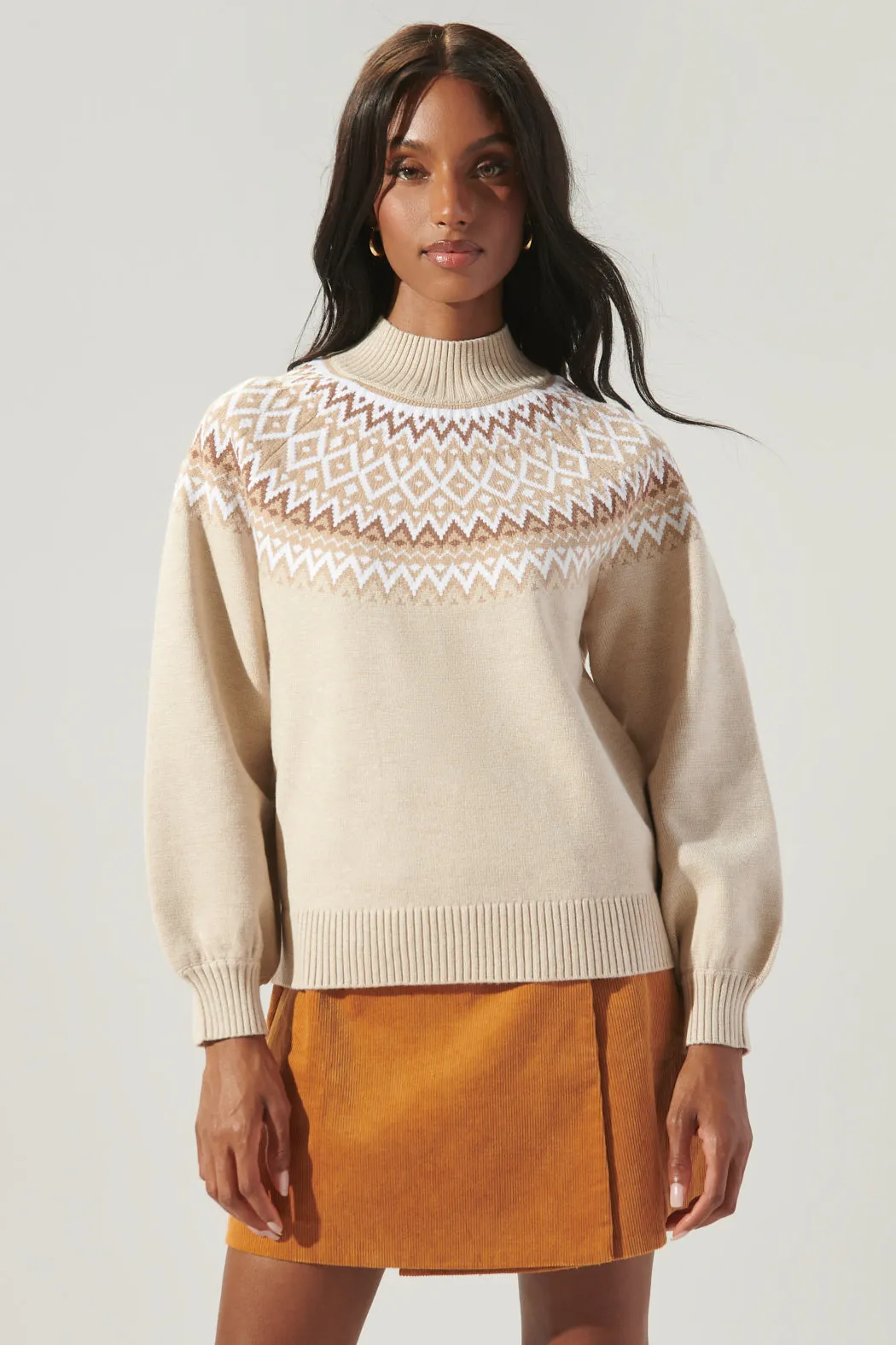 Honey Baby Fair Isle Mock Neck Sweater