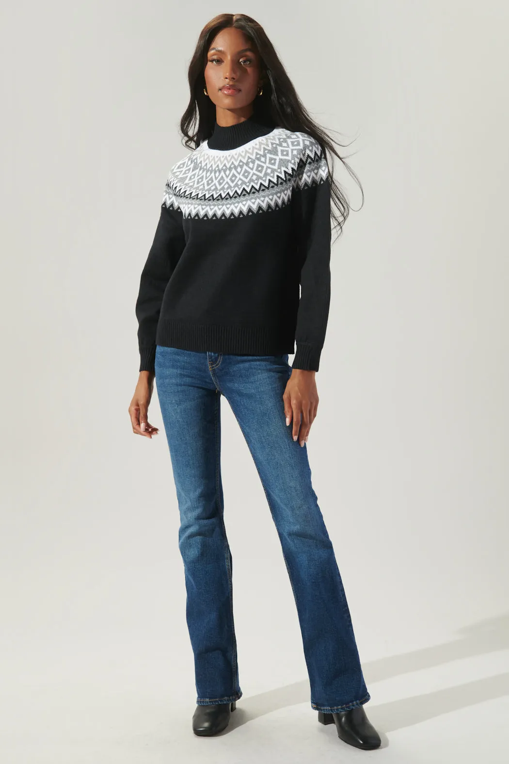 Honey Baby Fair Isle Mock Neck Sweater