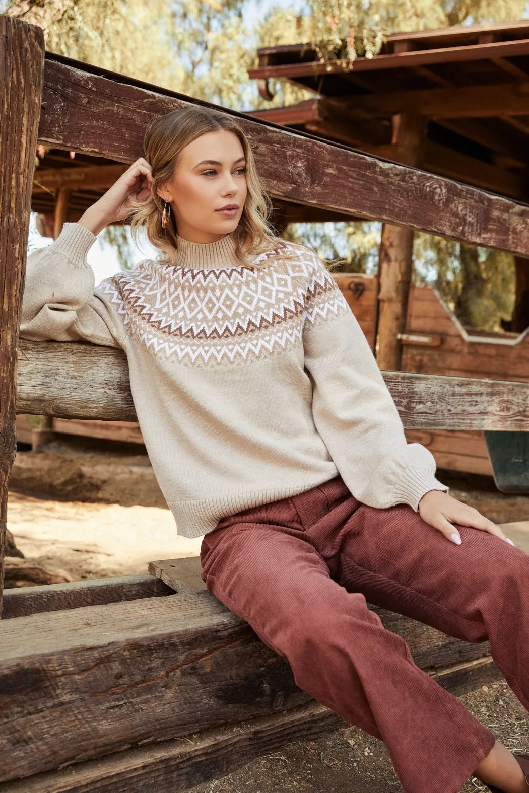 Honey Baby Fair Isle Mock Neck Sweater