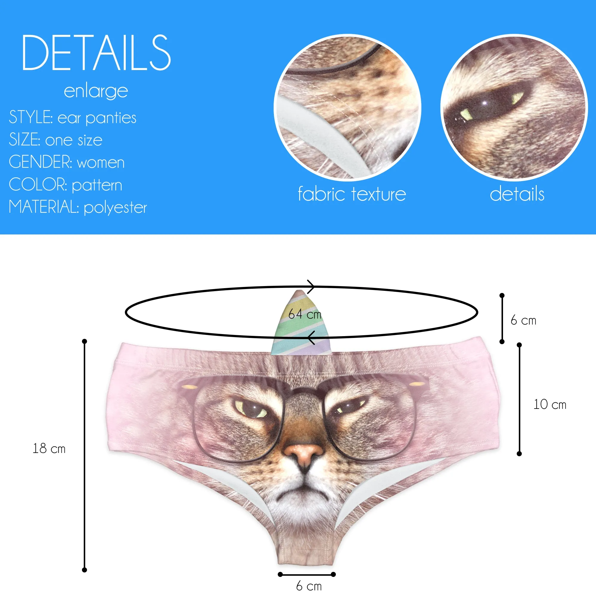 Horn Pantie - Grumpy Glasses Caticorn (6-10 UK Size)
