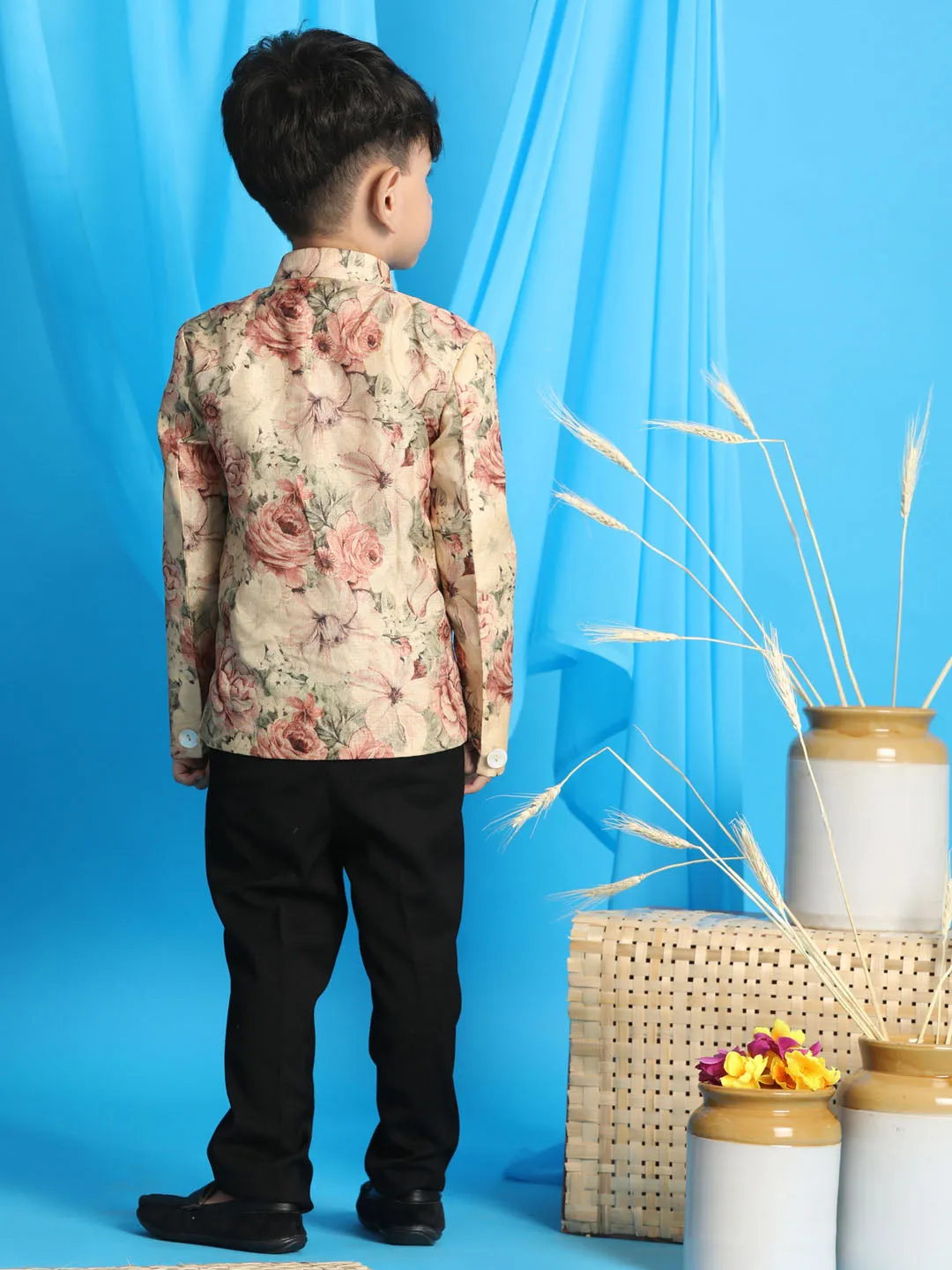 Jashvi Boy's Beige Printed Jodhpuri