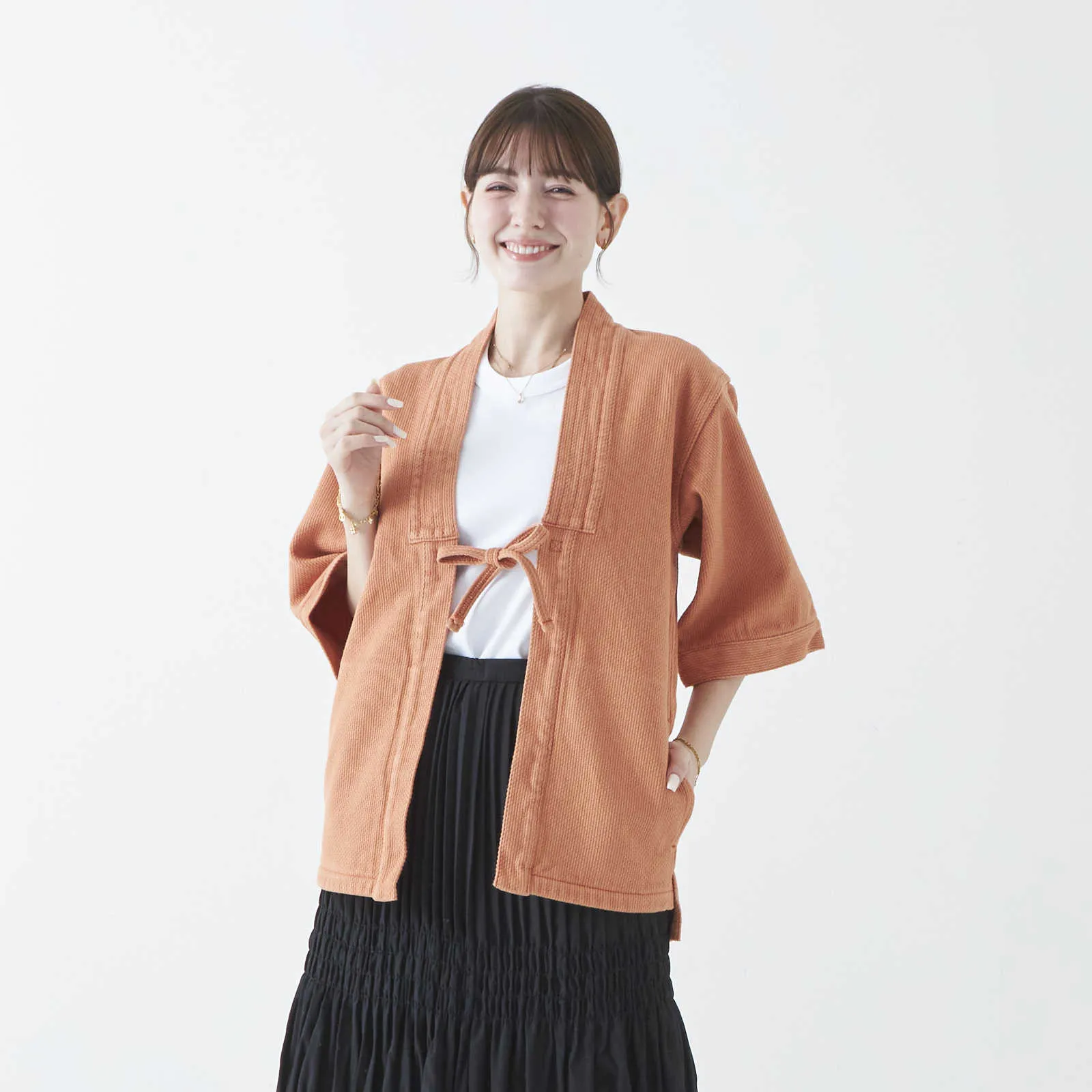 Kimono Jacket in Japanese Sashiko Embroidery | Kakishibu Orange