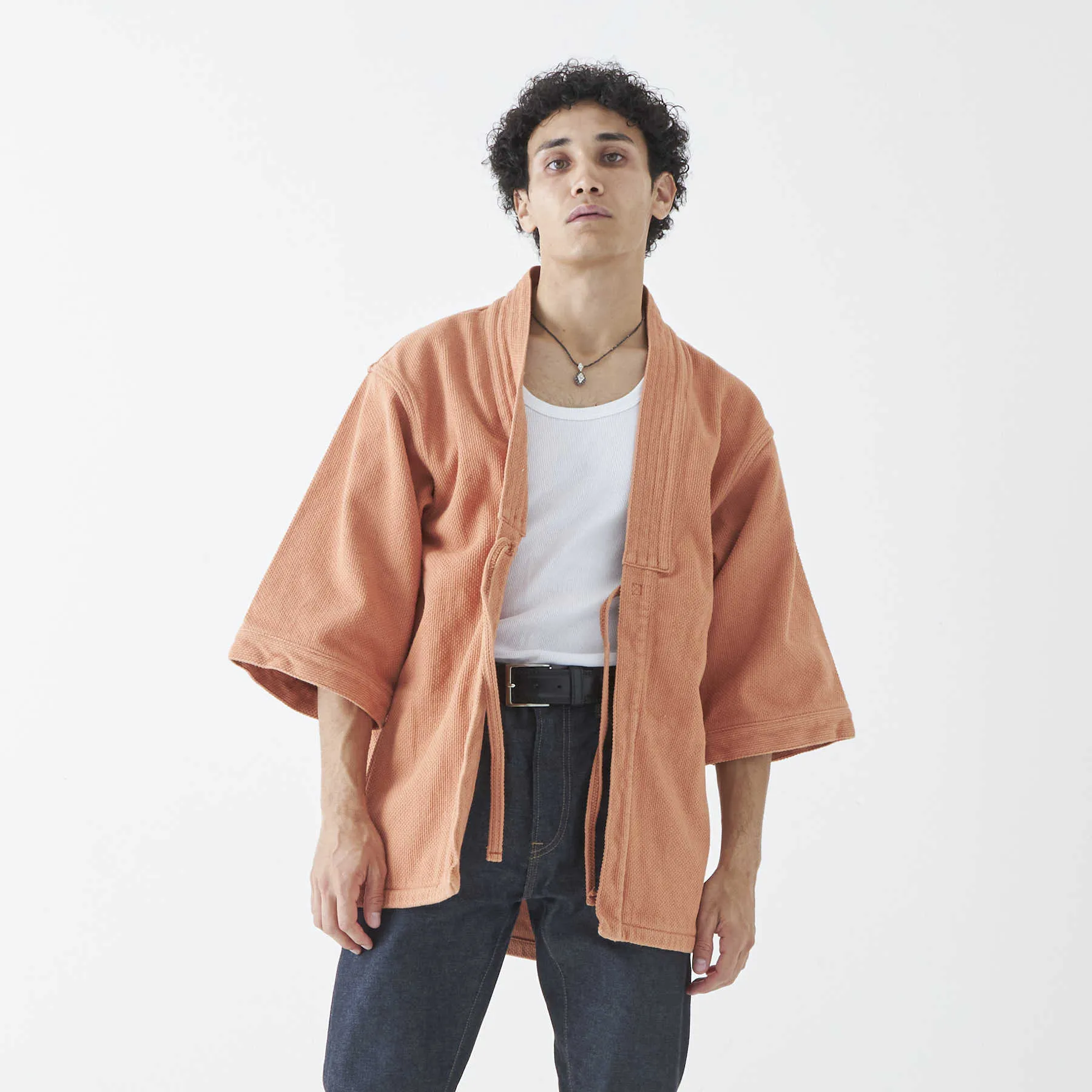 Kimono Jacket in Japanese Sashiko Embroidery | Kakishibu Orange