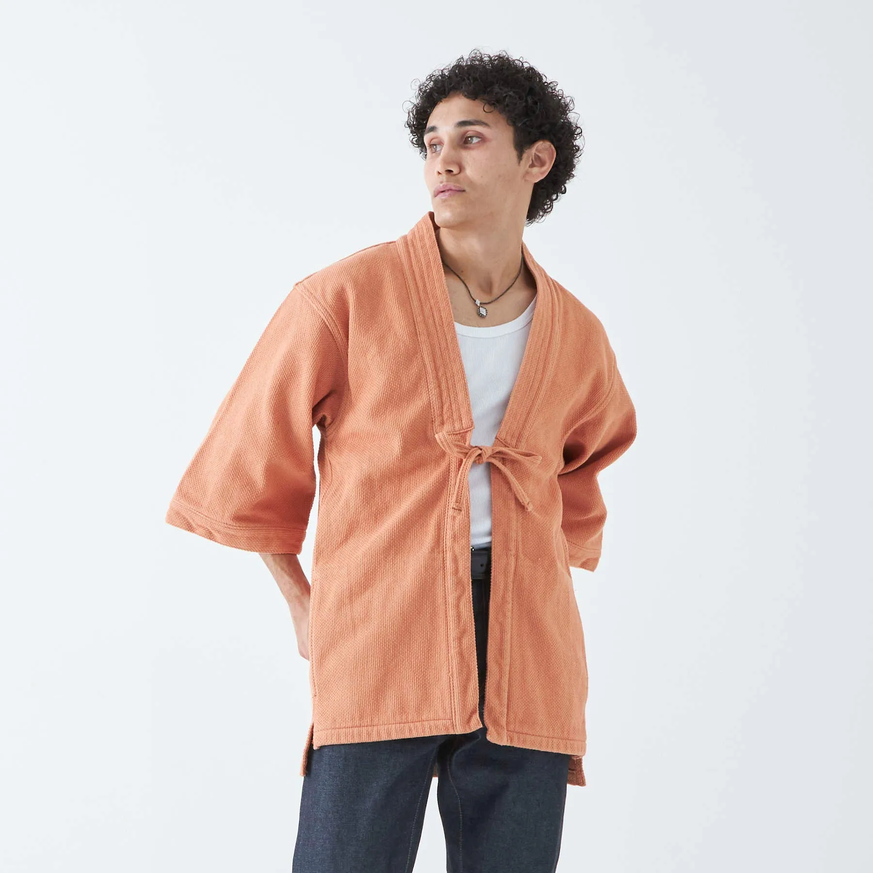 Kimono Jacket in Japanese Sashiko Embroidery | Kakishibu Orange