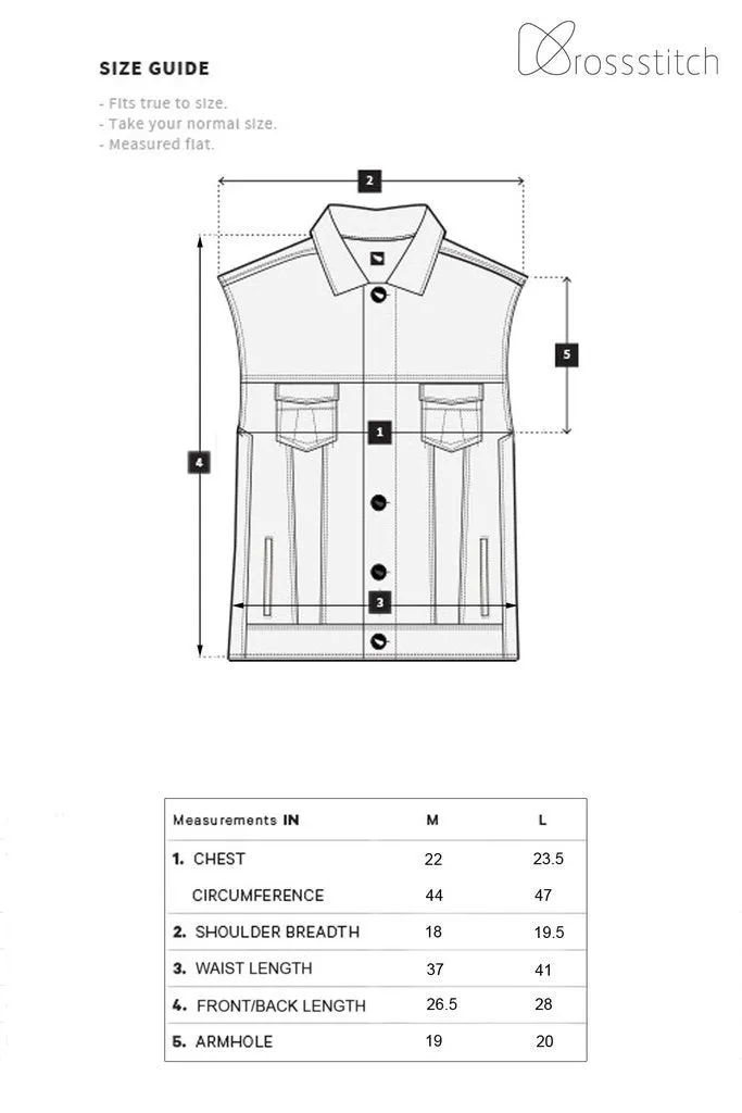 Krossstitch Sleeveless Green Cloud Wash Men's Denim Jacket with Brass Button