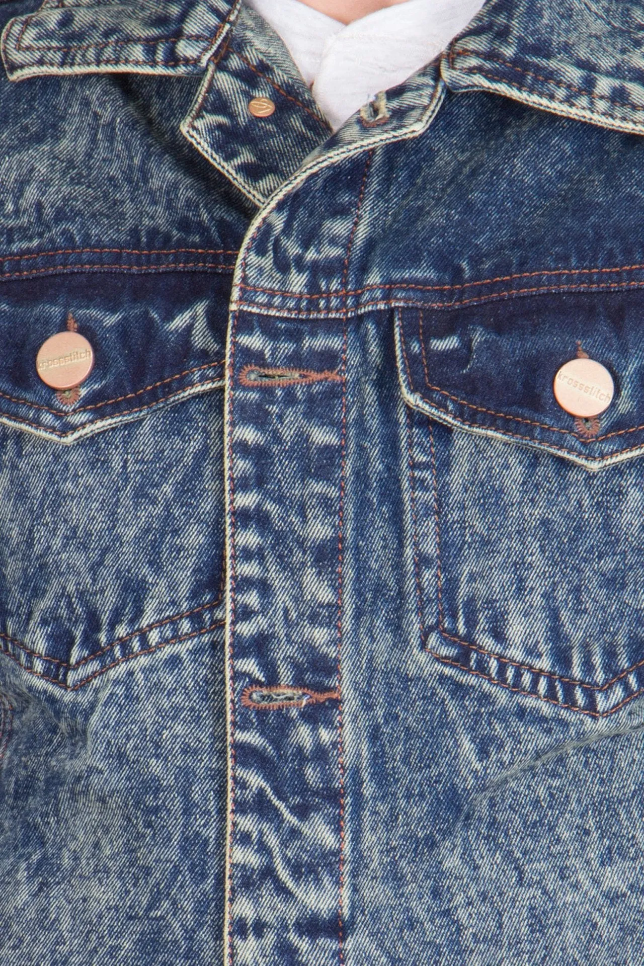 Krossstitch Sleeveless Green Cloud Wash Men's Denim Jacket with Brass Button