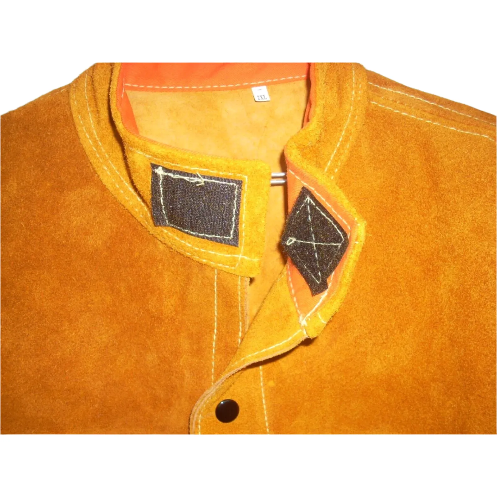 Leather Welding Jacket w Hunter Orange FR Back Size 2XL
