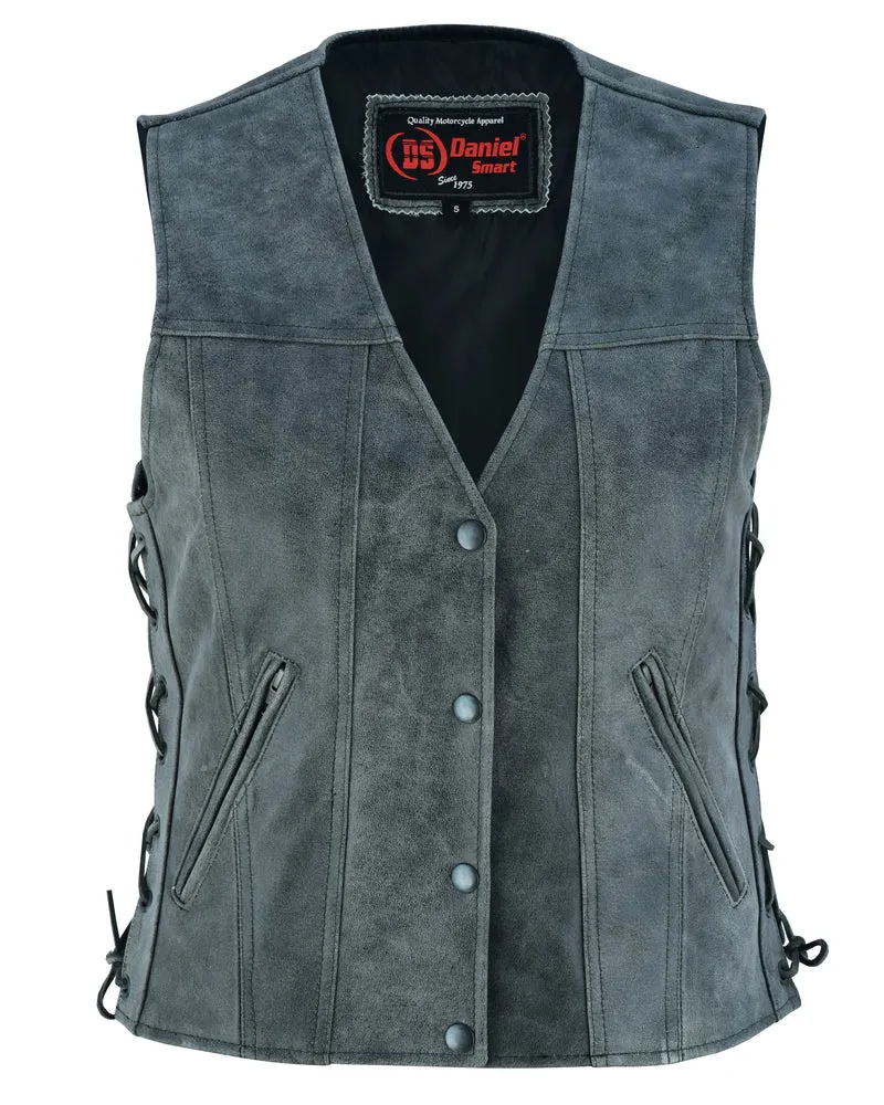 Leather Women's Gray Single Back Panel Stylish Vest