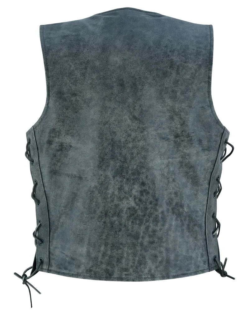 Leather Women's Gray Single Back Panel Stylish Vest