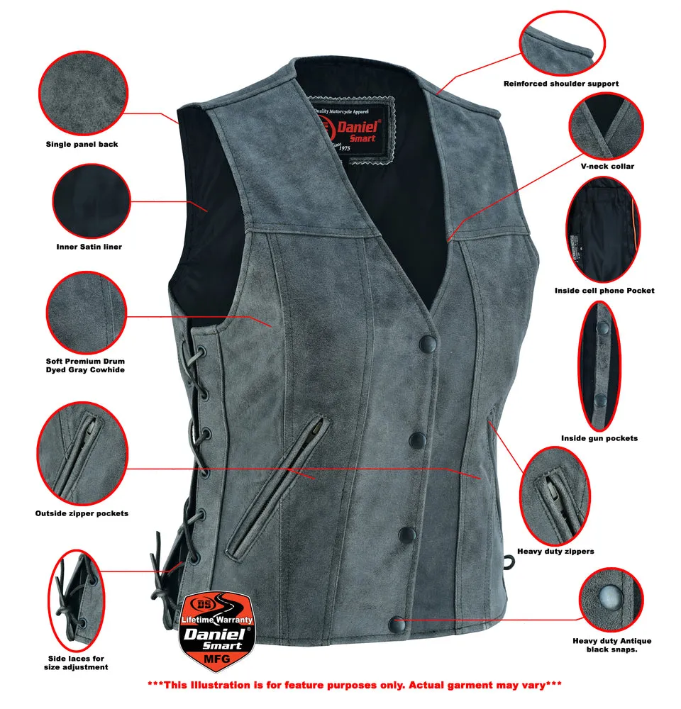 Leather Women's Gray Single Back Panel Stylish Vest